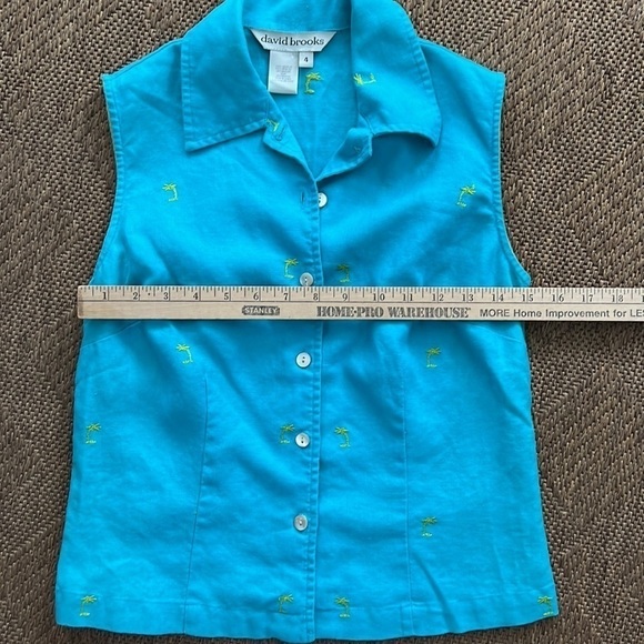 David Brooks 100% linen top Embroidered palm trees - Picture 4 of 6